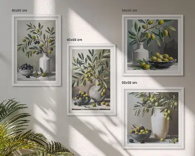Set van posters met lijst Olijven in keramisch grijs