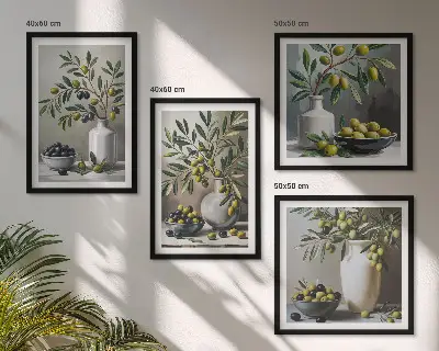 Set van posters met lijst Olijven in keramisch grijs