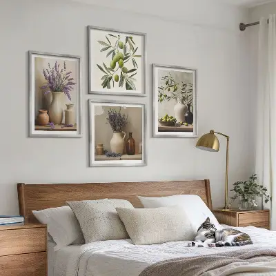 Bloemen in vazen als decoratie meerluik in lijst