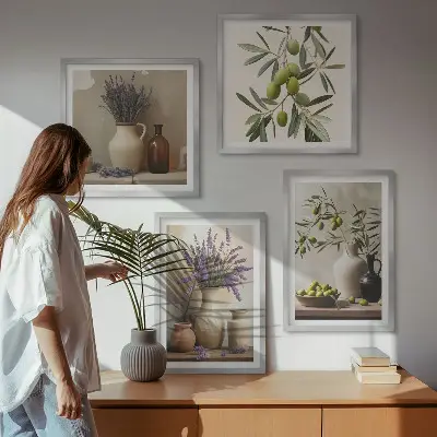 Bloemen in vazen als decoratie meerluik in lijst