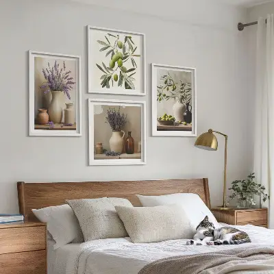 Bloemen in vazen als decoratie meerluik in lijst