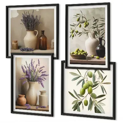 Bloemen in vazen als decoratie meerluik in lijst