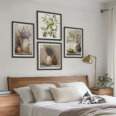 Bloemen in vazen als decoratie meerluik in lijst