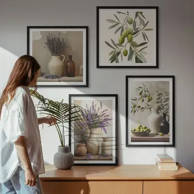 Bloemen in vazen als decoratie meerluik in lijst