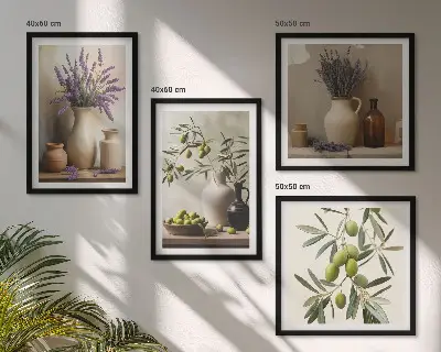 Bloemen in vazen als decoratie meerluik in lijst