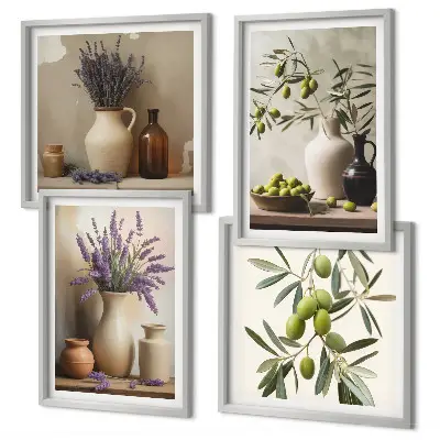 Bloemen in vazen als decoratie meerluik in lijst