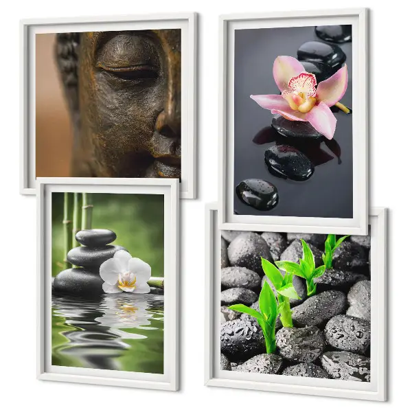 Vredige Zen Bloemen Boeddha Compositie set van posters met lijst