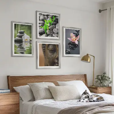 Vredige Zen Bloemen Boeddha Compositie set van posters met lijst