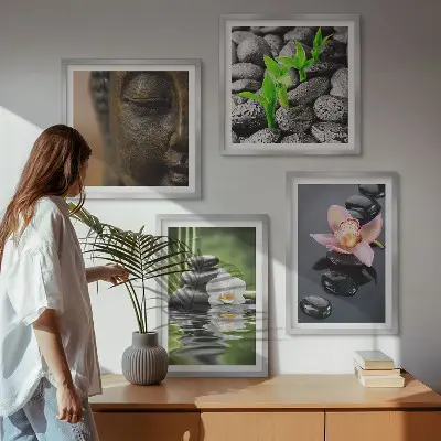 Vredige Zen Bloemen Boeddha Compositie set van posters met lijst