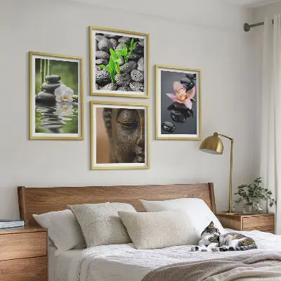 Vredige Zen Bloemen Boeddha Compositie set van posters met lijst