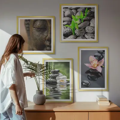 Vredige Zen Bloemen Boeddha Compositie set van posters met lijst