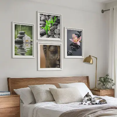 Vredige Zen Bloemen Boeddha Compositie set van posters met lijst