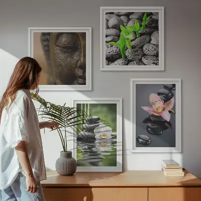 Vredige Zen Bloemen Boeddha Compositie set van posters met lijst
