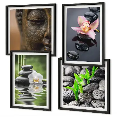 Vredige Zen Bloemen Boeddha Compositie set van posters met lijst