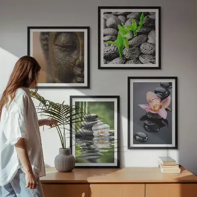Vredige Zen Bloemen Boeddha Compositie set van posters met lijst