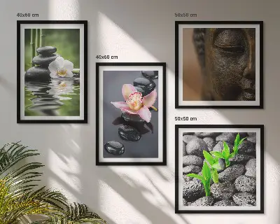 Vredige Zen Bloemen Boeddha Compositie set van posters met lijst