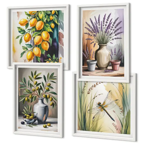 Olijfbloemen in vazen poster set met lijst natuur thema