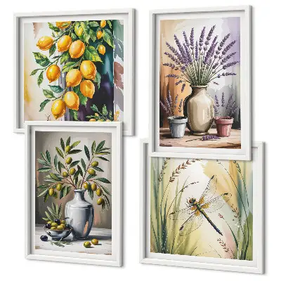Set van posters met lijst Olijfbloemen in vazen, natuur