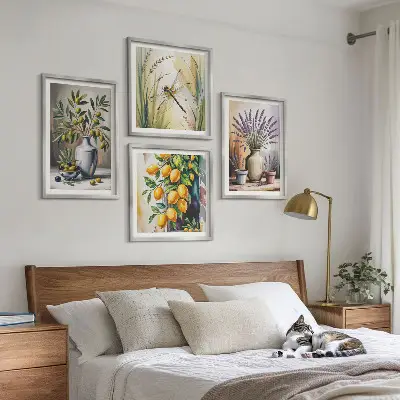 Olijfbloemen in vazen poster set met lijst natuur thema