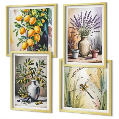 Olijfbloemen in vazen poster set met lijst natuur thema
