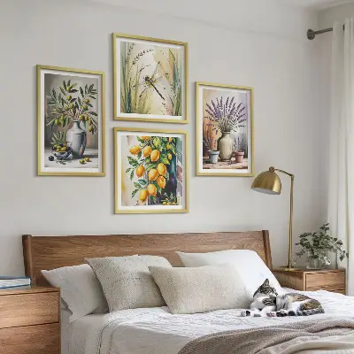 Olijfbloemen in vazen poster set met lijst natuur thema