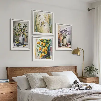 Olijfbloemen in vazen poster set met lijst natuur thema