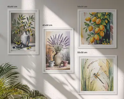 Olijfbloemen in vazen poster set met lijst natuur thema