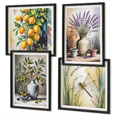Olijfbloemen in vazen poster set met lijst natuur thema