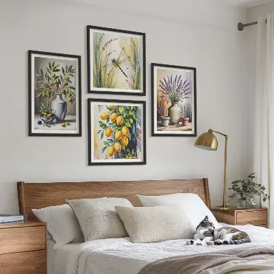 Olijfbloemen in vazen poster set met lijst natuur thema