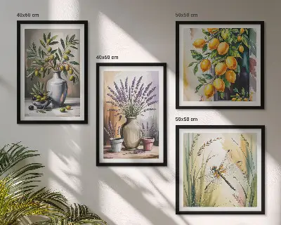 Olijfbloemen in vazen poster set met lijst natuur thema