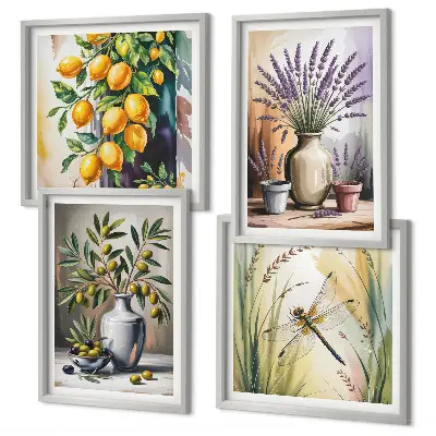 Olijfbloemen in vazen poster set met lijst natuur thema