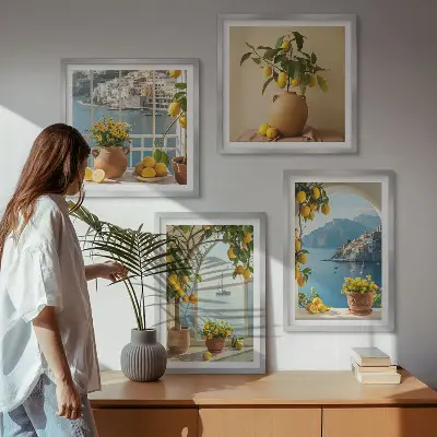 Citroenenbloemen in een kustplaats meerluik in lijst