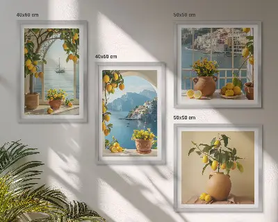 Citroenenbloemen in een kustplaats meerluik in lijst