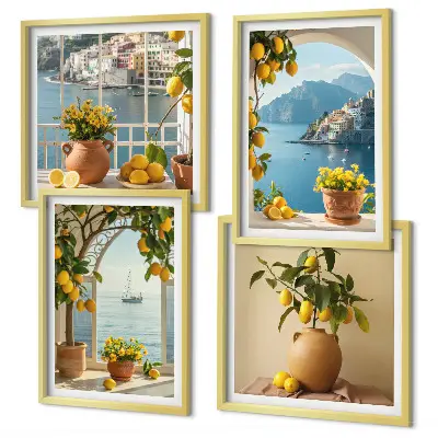 Citroenenbloemen in een kustplaats meerluik in lijst