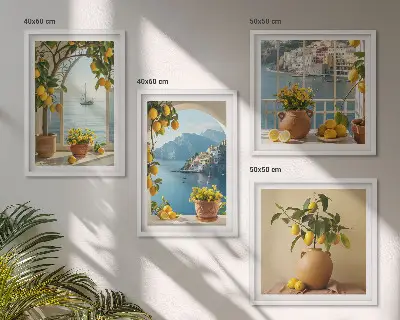 Citroenenbloemen in een kustplaats meerluik in lijst