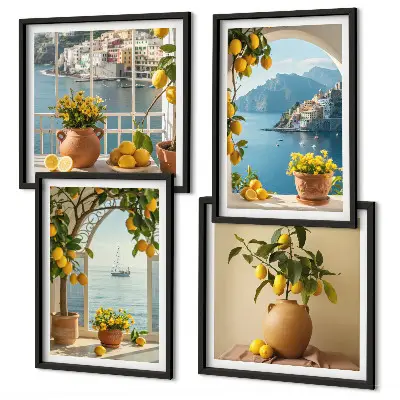 Citroenenbloemen in een kustplaats meerluik in lijst