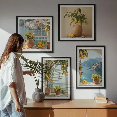 Citroenenbloemen in een kustplaats meerluik in lijst