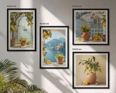 Citroenenbloemen in een kustplaats meerluik in lijst