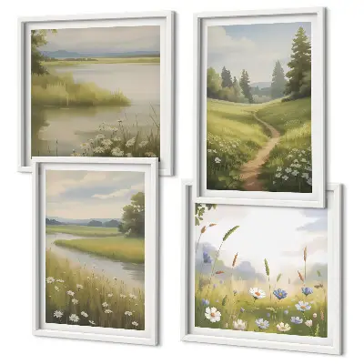 Set van posters met lijst Lentelandschap, rivierweide