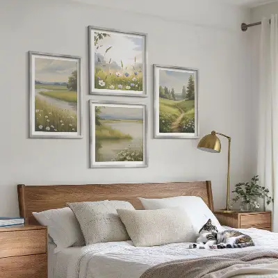 Lentelandschap met rivierweide set van posters met lijst
