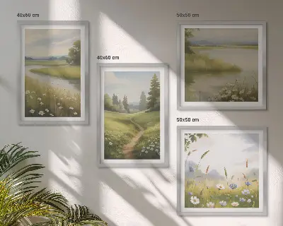 Lentelandschap met rivierweide set van posters met lijst