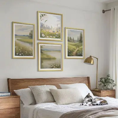 Lentelandschap met rivierweide set van posters met lijst