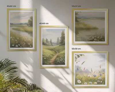 Lentelandschap met rivierweide set van posters met lijst