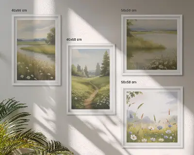 Lentelandschap met rivierweide set van posters met lijst