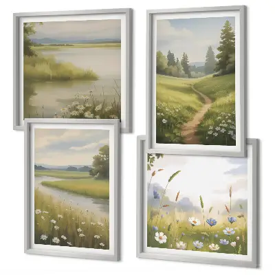 Lentelandschap met rivierweide set van posters met lijst