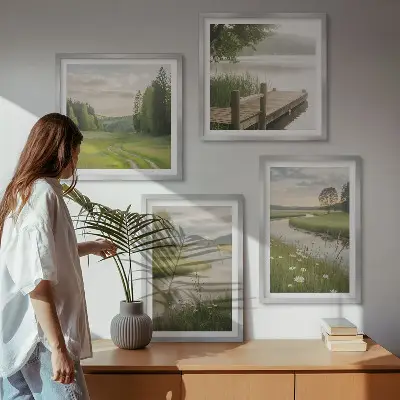 Zomerse landschappen rivierweide meerluik in lijst