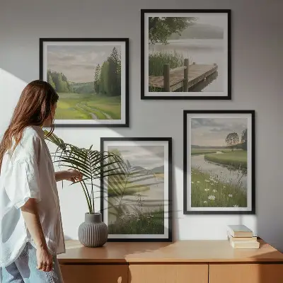 Zomerse landschappen rivierweide meerluik in lijst
