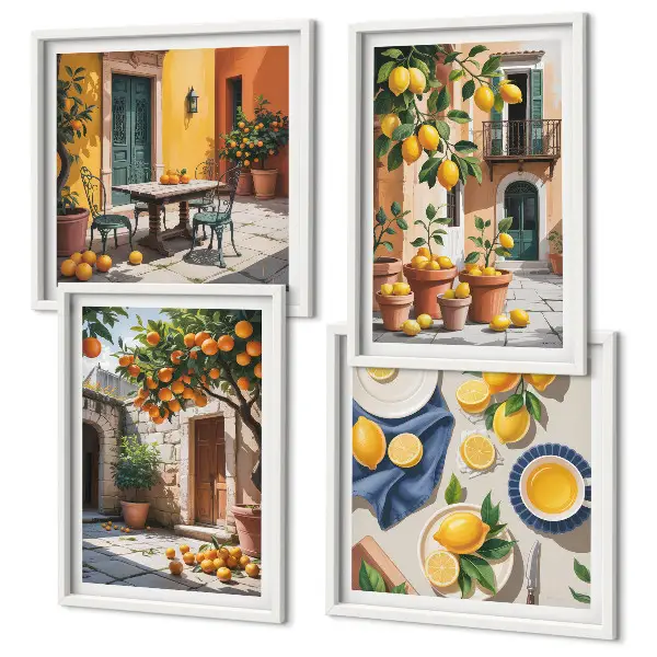 Set van posters met lijst Citrusbomen in een zonnige tuin