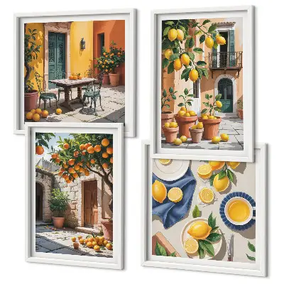 Set van posters met lijst Citrusbomen in een zonnige tuin