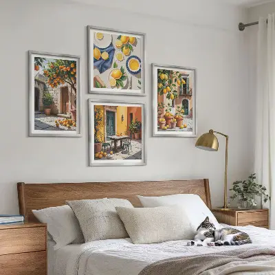 Set van posters met lijst Citrusbomen in een zonnige tuin